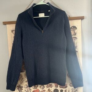Billy Reid Camel & Merino Wool Quarter Zip Sweater | Navy | Large